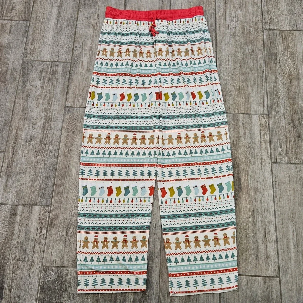 Little Sleepies Pajama Pants Mens L White Gingerbread Fair Isle Bamboo Christmas